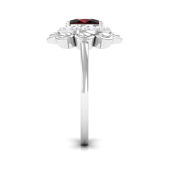 Natural 6X8mm Oval Garnet Flower Engagement Ring with Diamond
