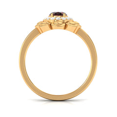 Natural 6X8mm Oval Garnet Flower Engagement Ring with Diamond