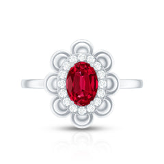 Certified 1.5 Carat Lab Grown Ruby Flower Engagement Ring with Diamond