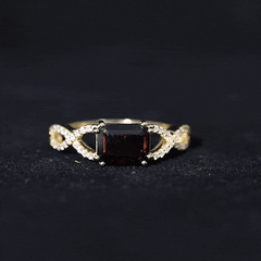 Certified Real Garnet Diamond Emerald Cut Engagement Ring in East West Style