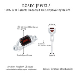 Certified Real Garnet Diamond Emerald Cut Engagement Ring in East West Style