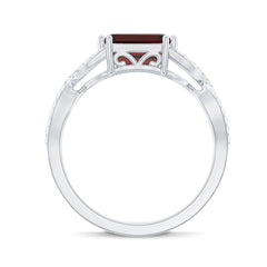 Certified Real Garnet Diamond Emerald Cut Engagement Ring in East West Style