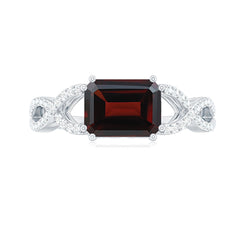 Certified Real Garnet Diamond Emerald Cut Engagement Ring in East West Style