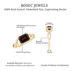 Certified Real Garnet Diamond Emerald Cut Engagement Ring in East West Style