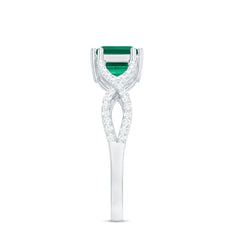 East West Style Lab Grown Emerald Cut Emerald Engagement Ring with Diamond