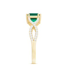 East West Style Lab Grown Emerald Cut Emerald Engagement Ring with Diamond