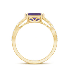 Emerald Cut Amethyst East West Crossover Ring with Diamond