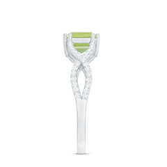 1.8 Carat Emerald Cut Peridot Engagement Ring Diamond Crossover Shank