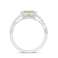 1.8 Carat Emerald Cut Peridot Engagement Ring Diamond Crossover Shank