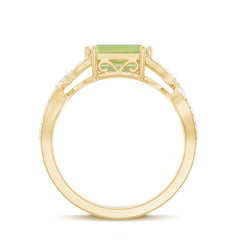 1.8 Carat Emerald Cut Peridot Engagement Ring Diamond Crossover Shank