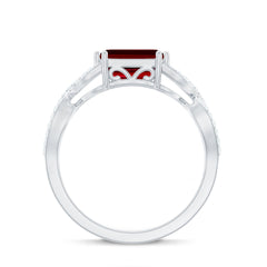 Emerald Cut Created Ruby East-West Crossover Ring with Diamond