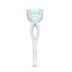 Natural Emerald Cut Opalescent Diamond Engagement Ring in East West Style