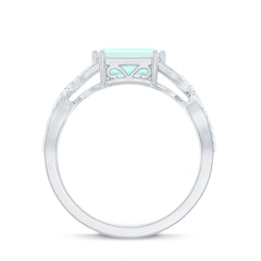Natural Emerald Cut Opalescent Diamond Engagement Ring in East West Style
