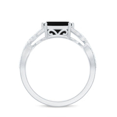 Designer Black Onyx Crossover Engagement Ring with Diamonds