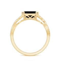Designer Black Onyx Crossover Engagement Ring with Diamonds