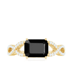Designer Black Onyx Crossover Engagement Ring with Diamonds