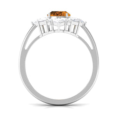 2.25 CT Oval Cut Citrine Cocktail Ring with Moissanite Stones