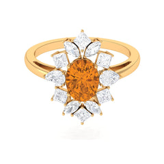 2.25 CT Oval Cut Citrine Cocktail Ring with Moissanite Stones
