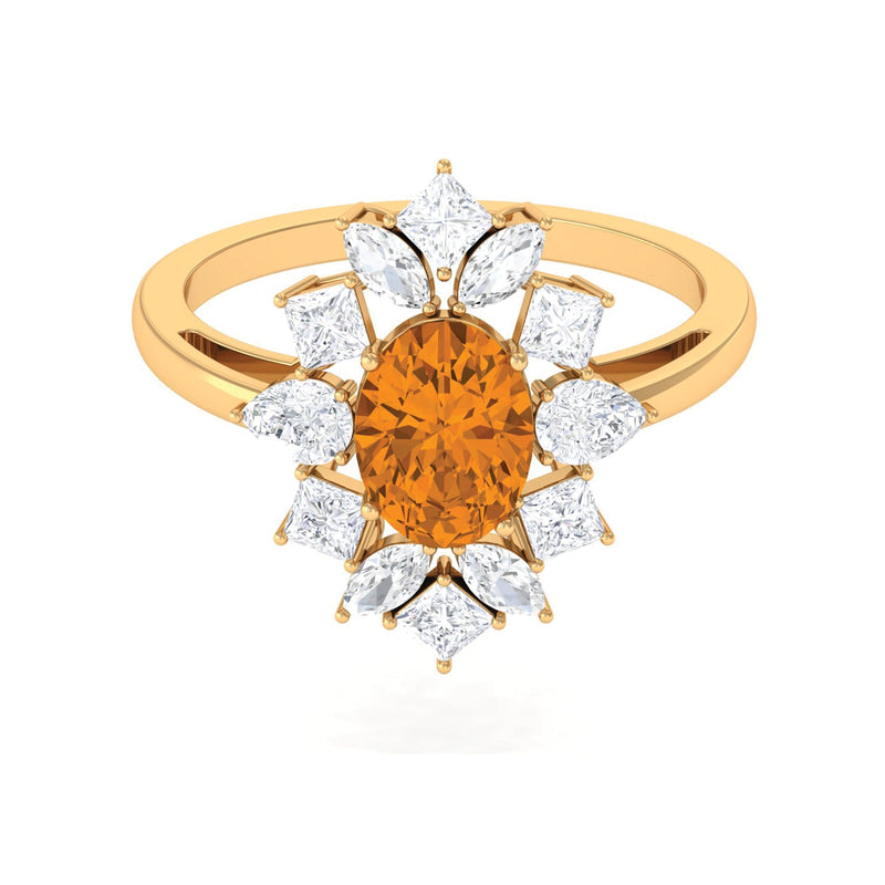 2.25 CT Oval Cut Citrine Cocktail Ring with Moissanite Stones