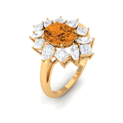 2.25 CT Oval Cut Citrine Cocktail Ring with Moissanite Stones