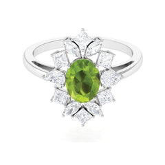 2.25 CT Natural Peridot Cocktail Ring with Moissanite Stones