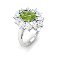2.25 CT Natural Peridot Cocktail Ring with Moissanite Stones