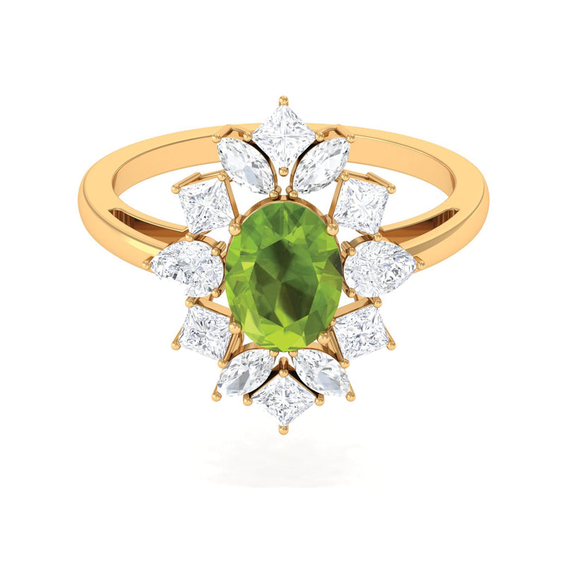 2.25 CT Natural Peridot Cocktail Ring with Moissanite Stones