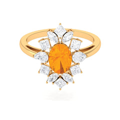 2.25 CT Oval Fire Opal Cocktail Engagement Ring with Moissanite