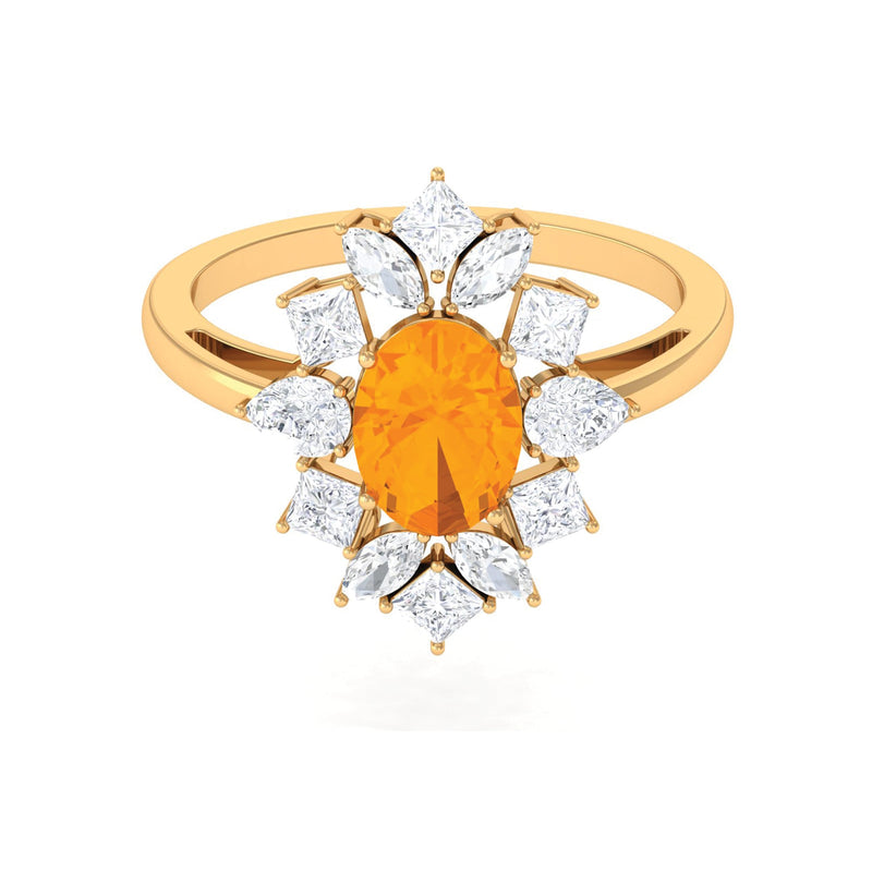 2.25 CT Oval Fire Opal Cocktail Engagement Ring with Moissanite