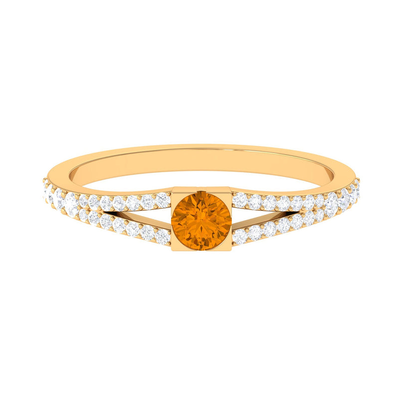 0.50 CT Split Shank Citrine Promise Ring with Diamond Accent