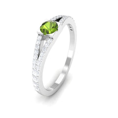 0.50 CT Split Shank Peridot Promise Ring with Diamond Accent