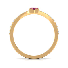 Minimal Pink Tourmaline Split Shank Ring with Diamond