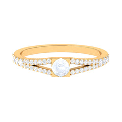 3/4 CT Minimal Moonstone and Diamond Split Shank Promise Ring