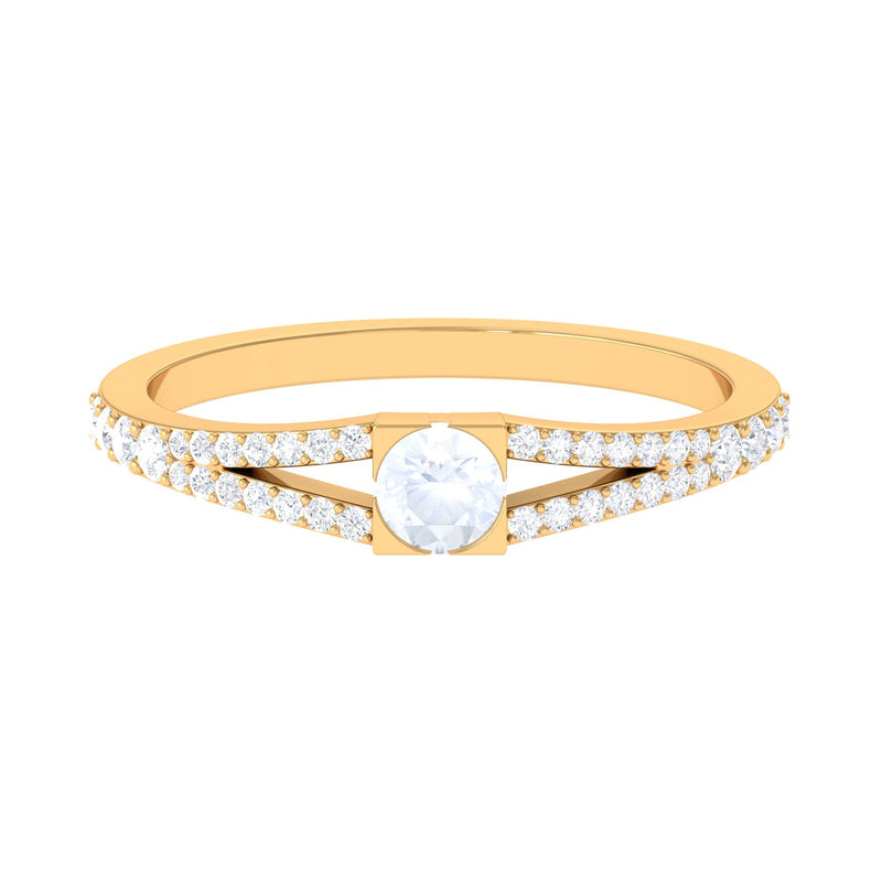 3/4 CT Minimal Moonstone and Diamond Split Shank Promise Ring