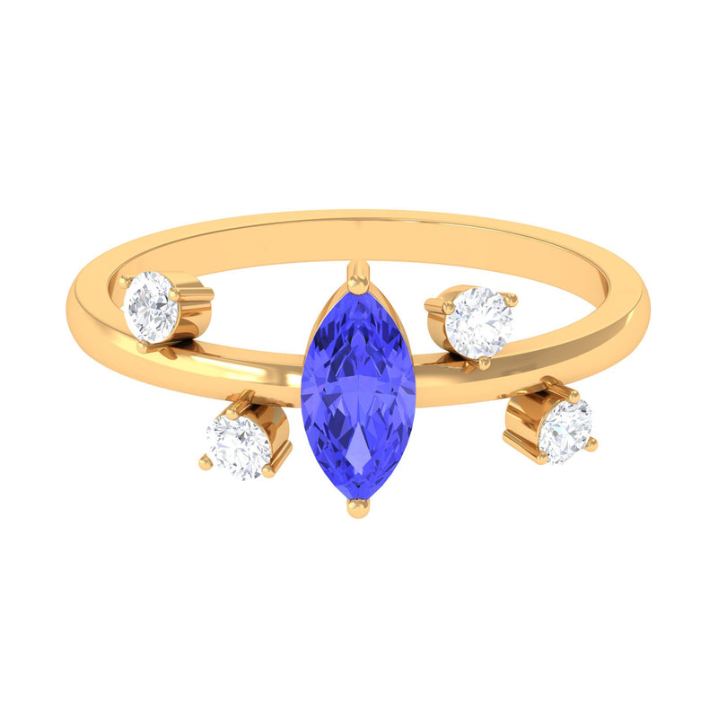 1 CT Marquise Tanzanite Minimal Solitaire Ring with Scatter Diamond