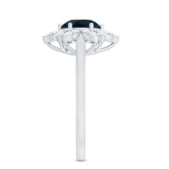 7mm Round London Blue Topaz Floral Engagement Ring with Diamond