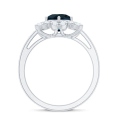 7mm Round London Blue Topaz Floral Engagement Ring with Diamond