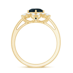 7mm Round London Blue Topaz Floral Engagement Ring with Diamond