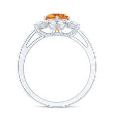 Natural Citrine Floral Engagement Ring with Diamond
