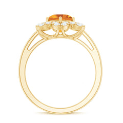 Natural Citrine Floral Engagement Ring with Diamond