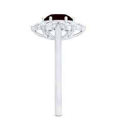 Certified Natural 8mm Garnet Flower Engagement Ring with Diamond