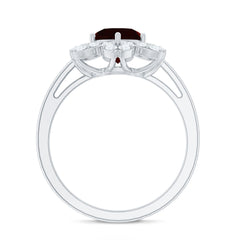 Certified Natural 8mm Garnet Flower Engagement Ring with Diamond