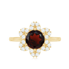 Certified Natural 8mm Garnet Flower Engagement Ring with Diamond