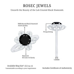 2.25 CT Created Black Diamond Flower Halo Ring with Diamond