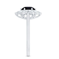 2.25 CT Created Black Diamond Flower Halo Ring with Diamond