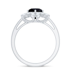 2.25 CT Created Black Diamond Flower Halo Ring with Diamond