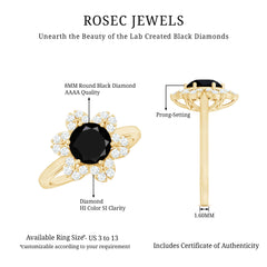2.25 CT Created Black Diamond Flower Halo Ring with Diamond