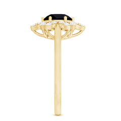 2.25 CT Created Black Diamond Flower Halo Ring with Diamond