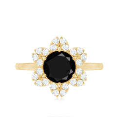 2.25 CT Created Black Diamond Flower Halo Ring with Diamond