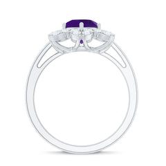 Round Amethyst Flower Engagement Ring with Diamond